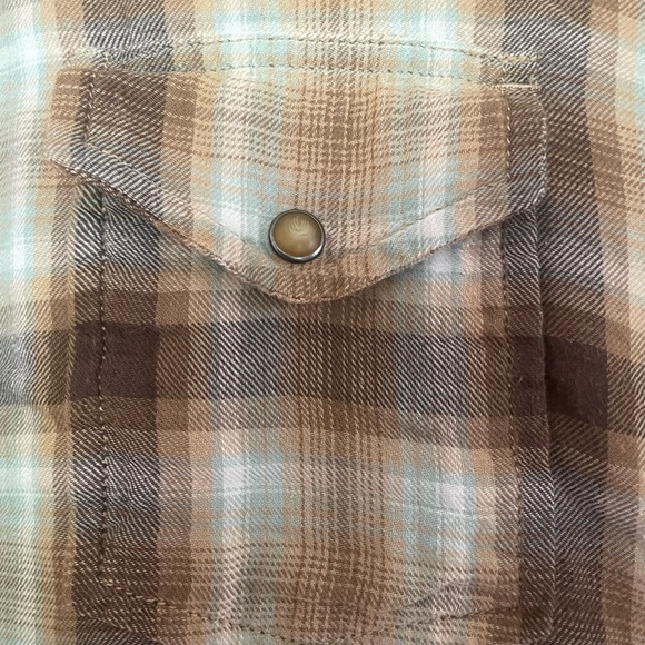 Lucky Brand Men's Brown Plaid Shirt with Pearl snaps - Picture 4 of 12